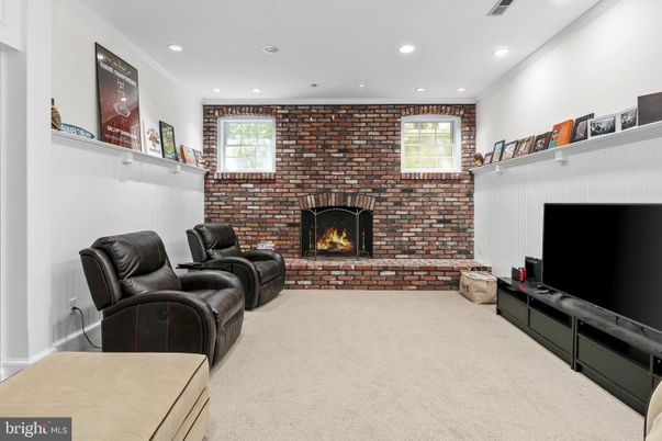 Fireplace, Interior, Living room, Recessed Lighting, Stone Walls