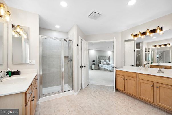 Bathroom, Bedroom, Dual Sink Vanities, Glass Shower, Interior, Recessed Lighting