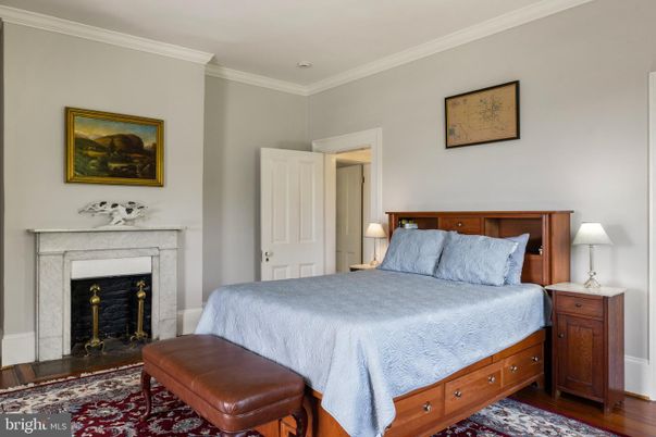 Bedroom, Fireplace, Interior, Wood Texture Flooring