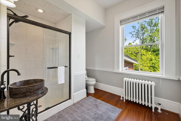 Bathroom, Glass Shower, Interior, Recessed Lighting, Wood Texture Flooring