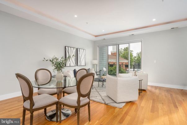 Dining room, Interior, Living room, Recessed Lighting, Wood Texture Flooring