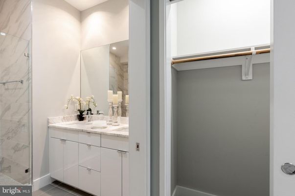 Bathroom, Glass Shower, Interior, Marble Walls, Recessed Lighting