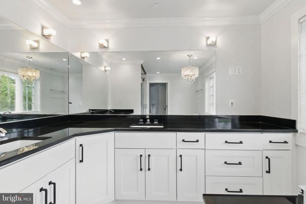 Bathroom, Chandelier, Dual Sink Vanities, Interior, Recessed Lighting