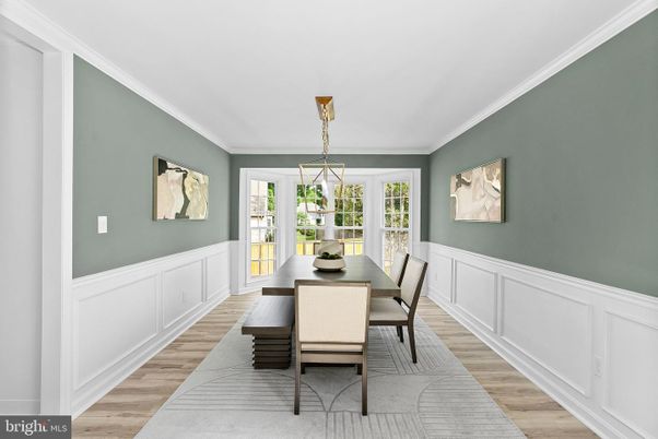 Dining room, Interior, Pendant Lights, Wood Texture Flooring