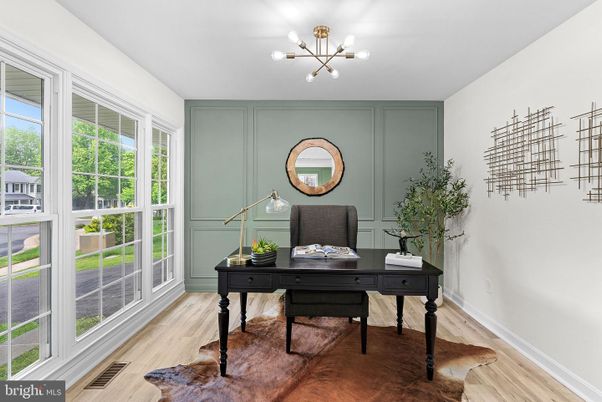 Home Office, Interior, Pendant Lights, Wood Texture Flooring