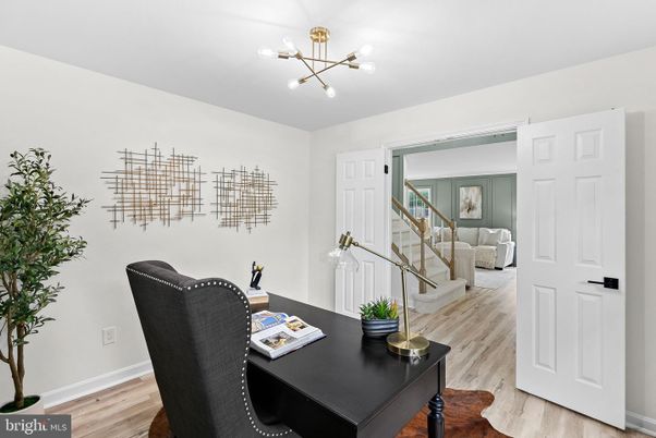 Home Office, Interior, Pendant Lights, Wood Texture Flooring