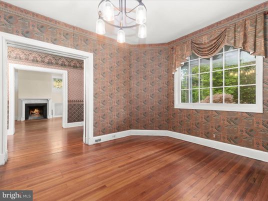 Empty room, Fireplace, Interior, Pendant Lights, Wood Texture Flooring