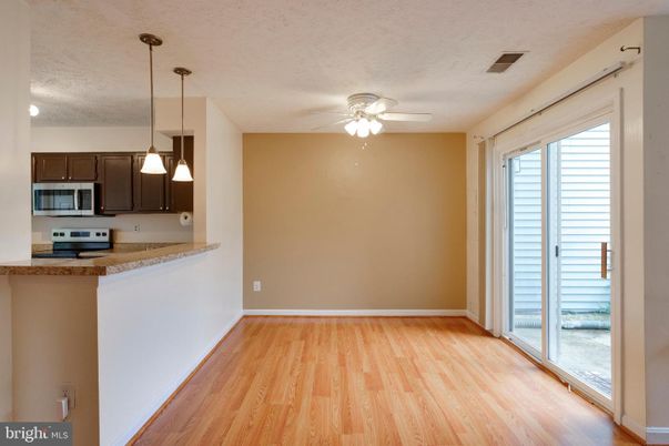 Empty room, Interior, Kitchen, Pendant Lights, Wood Texture Flooring