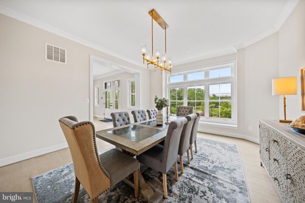 Dining room, Interior, Pendant Lights, Wood Texture Flooring