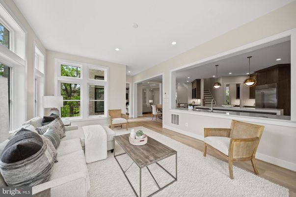 Interior, Kitchen, Living room, Pendant Lights, Recessed Lighting, Wood Texture Flooring