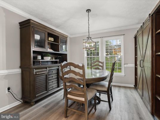 Dining room, Interior, Pendant Lights, Wood Texture Flooring