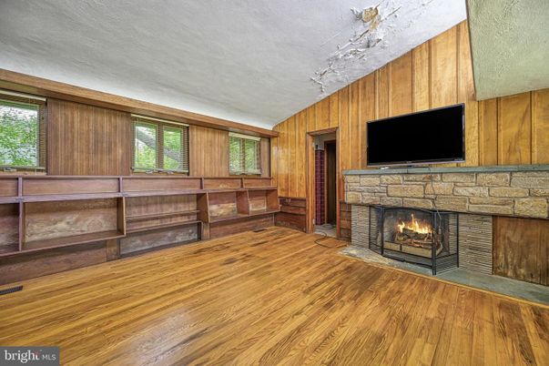 Empty room, Fireplace, Interior, Wood Texture Flooring, Wooden Walls