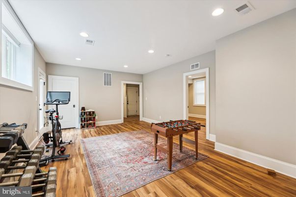 Fitness Equipment, Game Room, Interior, Recessed Lighting, Wood Texture Flooring