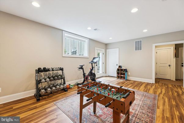 Fitness Equipment, Game Room, Interior, Recessed Lighting, Wood Texture Flooring