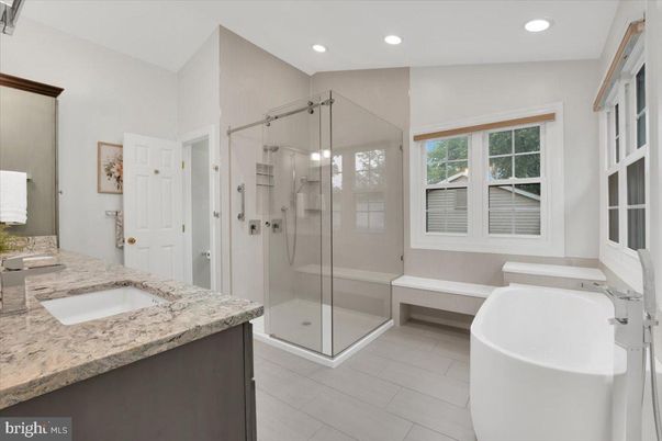 Bathroom, Dual Sink Vanities, Free Standing Baths, Glass Shower, Interior, Recessed Lighting