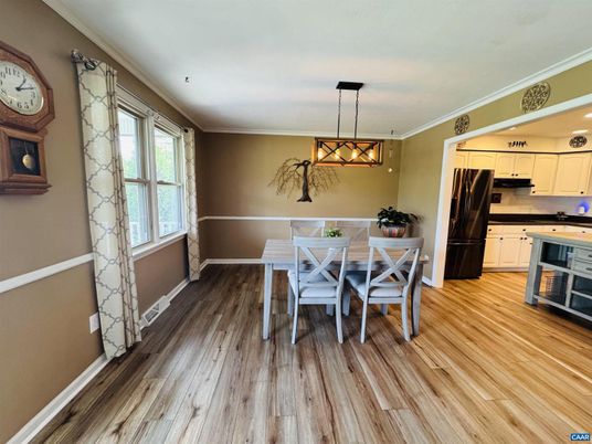 Dining room, Interior, Kitchen, Pendant Lights, Wood Texture Flooring