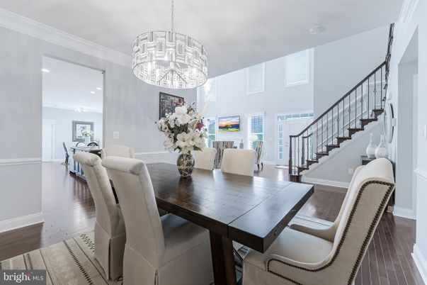 Dining room, Interior, Pendant Lights, Recessed Lighting, Wood Texture Flooring