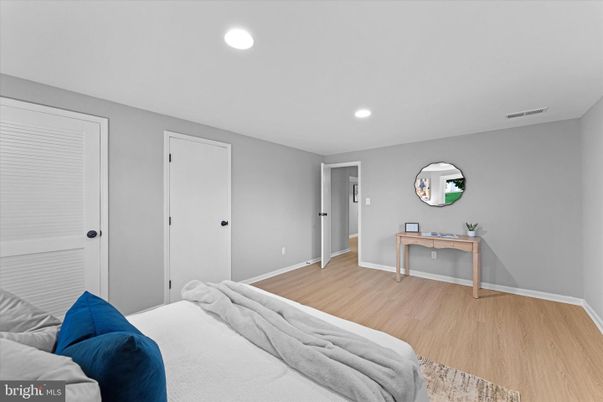 Bedroom, Interior, Recessed Lighting, Wood Texture Flooring