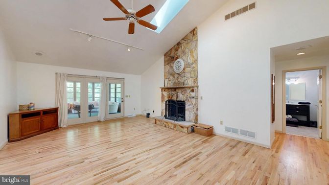 Empty room, Fireplace, Interior, Recessed Lighting, Wood Texture Flooring