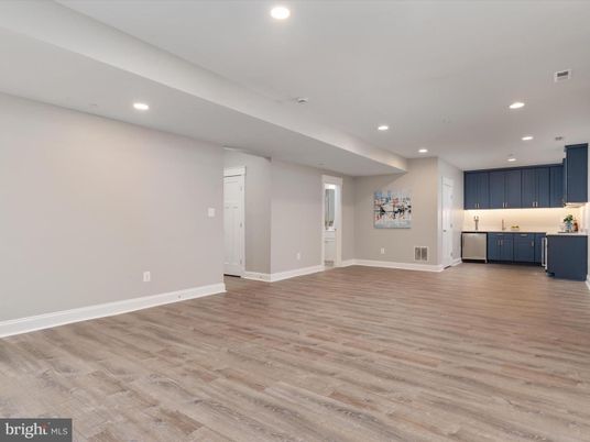 Empty room, Interior, Kitchen, Recessed Lighting, Wood Texture Flooring
