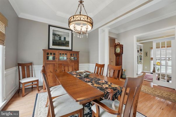 Chandelier, Dining room, Interior, Wood Texture Flooring