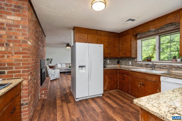 Interior, Kitchen, Stone Walls, Wood Texture Flooring