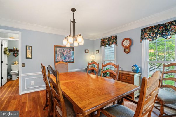 Dining room, Interior, Pendant Lights, Wood Texture Flooring