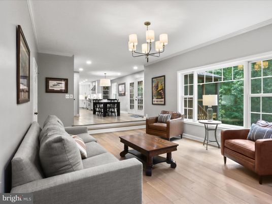 Chandelier, Dining room, Interior, Kitchen, Living room, Pendant Lights, Recessed Lighting, Wood Texture Flooring