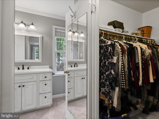 Bathroom, Dual Sink Vanities, Interior, Pendant Lights, Walk-in Closets
