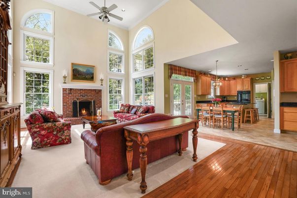 Dining room, Fireplace, Interior, Kitchen, Living room, Pendant Lights, Recessed Lighting, Wood Texture Flooring