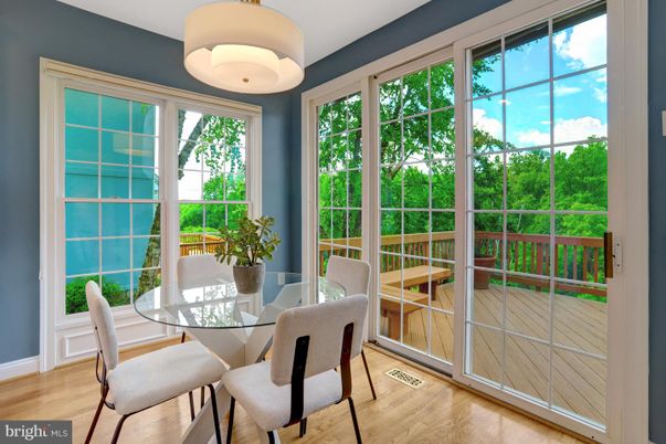 Dining room, Interior, Sun Room, Wood Texture Flooring