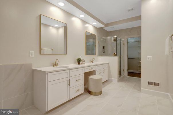 Bathroom, Dual Sink Vanities, Glass Shower, Interior, Recessed Lighting