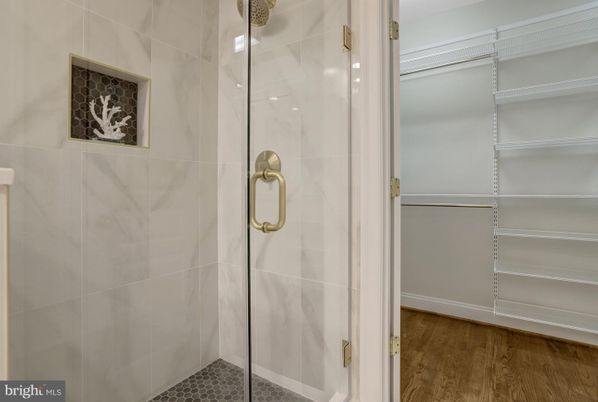 Bathroom, Glass Shower, Interior, Wood Texture Flooring