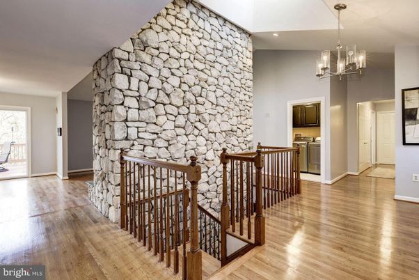 Chandelier, Interior, Pendant Lights, Recessed Lighting, Stone Walls, Wood Texture Flooring