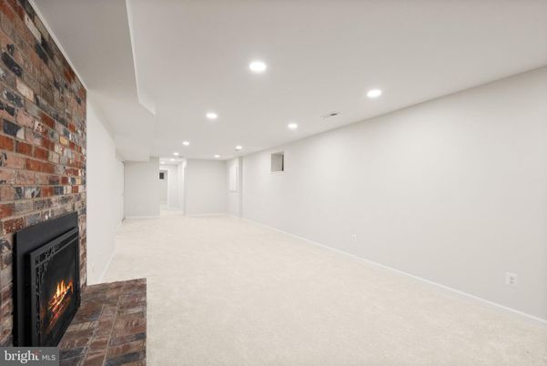 Empty room, Fireplace, Interior, Recessed Lighting, Stone Walls