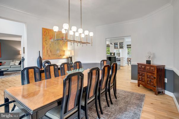 Dining room, Interior, Pendant Lights, Wood Texture Flooring