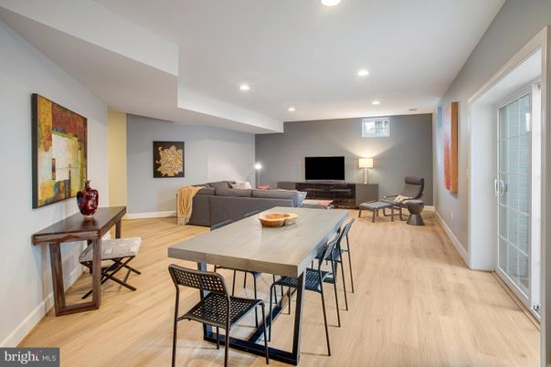 Dining room, Interior, Living room, Recessed Lighting, Wood Texture Flooring