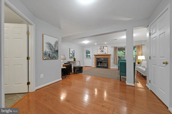 Fireplace, Interior, Recessed Lighting, Wood Texture Flooring