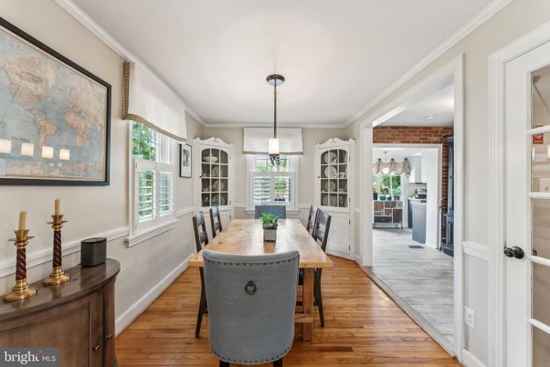 Dining room, Interior, Pendant Lights, Wood Texture Flooring