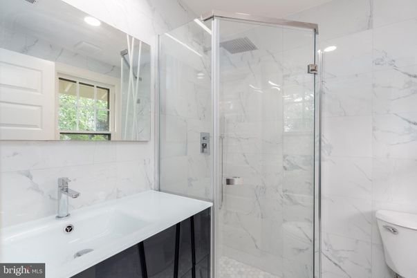 Bathroom, Glass Shower, Interior, Marble Walls, Recessed Lighting