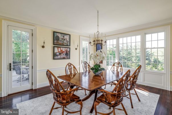 Dining room, Interior, Pendant Lights, Wood Texture Flooring