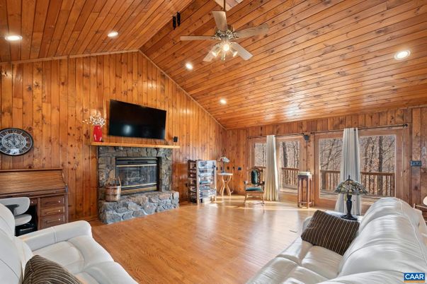 Fireplace, Interior, Living room, Recessed Lighting, Wooden Ceilings, Wood Texture Flooring, Wooden Walls