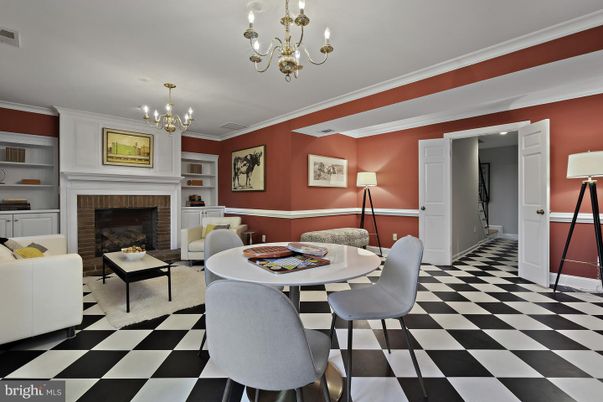 Chandelier, Dining room, Fireplace, Interior, Living room