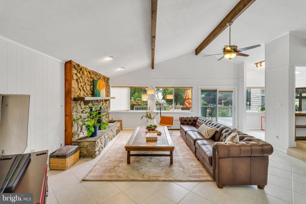 Fireplace, Interior, Living room, Recessed Lighting, Wooden Beams