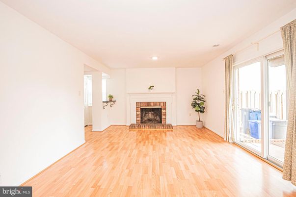 Empty room, Fireplace, Interior, Recessed Lighting, Wood Texture Flooring