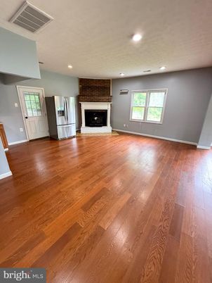 Empty room, Fireplace, Interior, Recessed Lighting, Wood Texture Flooring