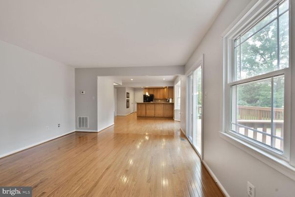 Empty room, Interior, Kitchen, Recessed Lighting, Wood Texture Flooring