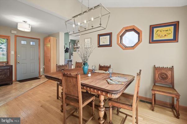 Dining room, Interior, Pendant Lights, Wood Texture Flooring