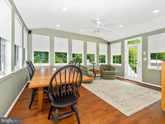Dining room, Interior, Recessed Lighting, Wood Texture Flooring