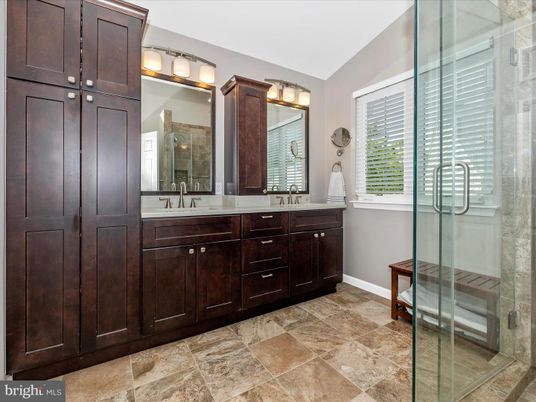 Bathroom, Dual Sink Vanities, Glass Shower, Interior